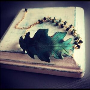 HANDCRAFTED VERDIGRIS AND JADE LEAF BRACELET
